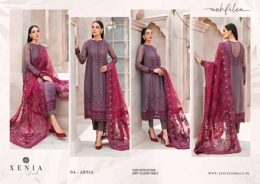 ORIGINAL PAKISTANI XENIA MEHFILEN BY FASHID WHOLESALE 01 TO 10 SERIES BEAUTIFUL PAKISTANI SUITS COLORFUL STYLISH FANCY CASUAL WEAR & ETHNIC WEAR CHIFFON DRESSES AT WHOLESALE PRICE