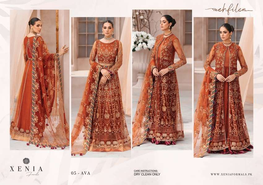 ORIGINAL PAKISTANI XENIA MEHFILEN BY FASHID WHOLESALE 01 TO 10 SERIES BEAUTIFUL PAKISTANI SUITS COLORFUL STYLISH FANCY CASUAL WEAR & ETHNIC WEAR CHIFFON DRESSES AT WHOLESALE PRICE