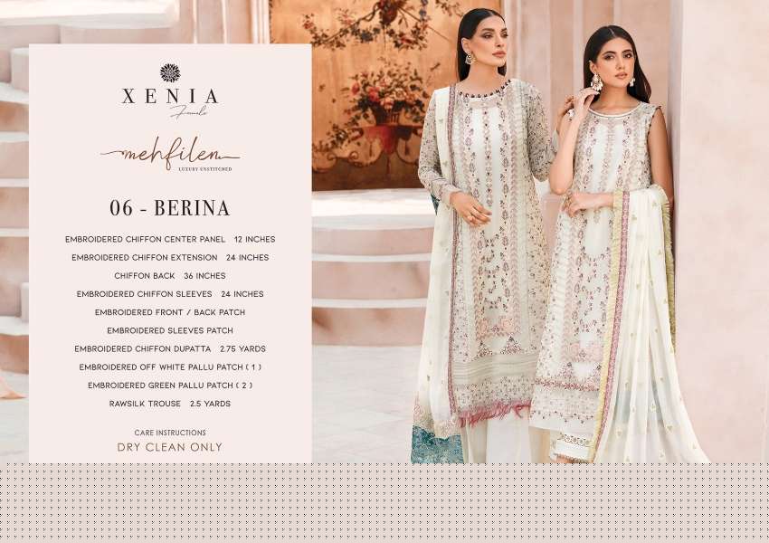 ORIGINAL PAKISTANI XENIA MEHFILEN BY FASHID WHOLESALE 01 TO 10 SERIES BEAUTIFUL PAKISTANI SUITS COLORFUL STYLISH FANCY CASUAL WEAR & ETHNIC WEAR CHIFFON DRESSES AT WHOLESALE PRICE
