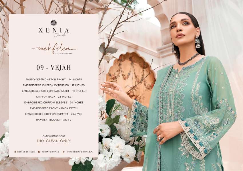 ORIGINAL PAKISTANI XENIA MEHFILEN BY FASHID WHOLESALE 01 TO 10 SERIES BEAUTIFUL PAKISTANI SUITS COLORFUL STYLISH FANCY CASUAL WEAR & ETHNIC WEAR CHIFFON DRESSES AT WHOLESALE PRICE