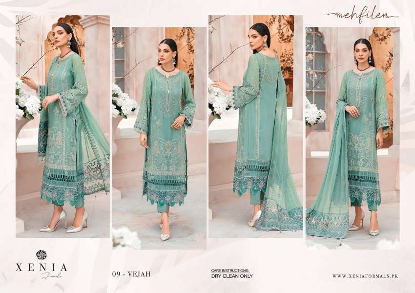 ORIGINAL PAKISTANI XENIA MEHFILEN BY FASHID WHOLESALE 01 TO 10 SERIES BEAUTIFUL PAKISTANI SUITS COLORFUL STYLISH FANCY CASUAL WEAR & ETHNIC WEAR CHIFFON DRESSES AT WHOLESALE PRICE