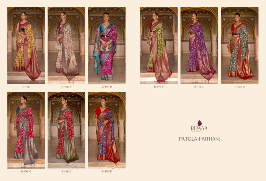 Patola-Paithani By Rewaa 496 To 496-H Series Indian Traditional Wear Collection Beautiful Stylish Fancy Colorful Party Wear & Occasional Wear Patola Silk Sarees At Wholesale Price