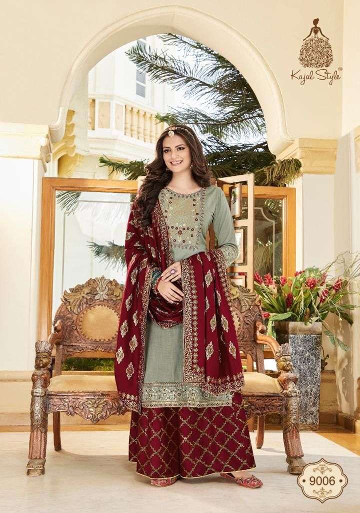 GULZAR VOL-9 BY KAJAL STYLE 9001 TO 9008 SERIES DESIGNER FESTIVE SUITS COLLECTION BEAUTIFUL STYLISH FANCY COLORFUL PARTY WEAR & OCCASIONAL WEAR HEAVY RAYON EMBROIDERED DRESSES AT WHOLESALE PRICE