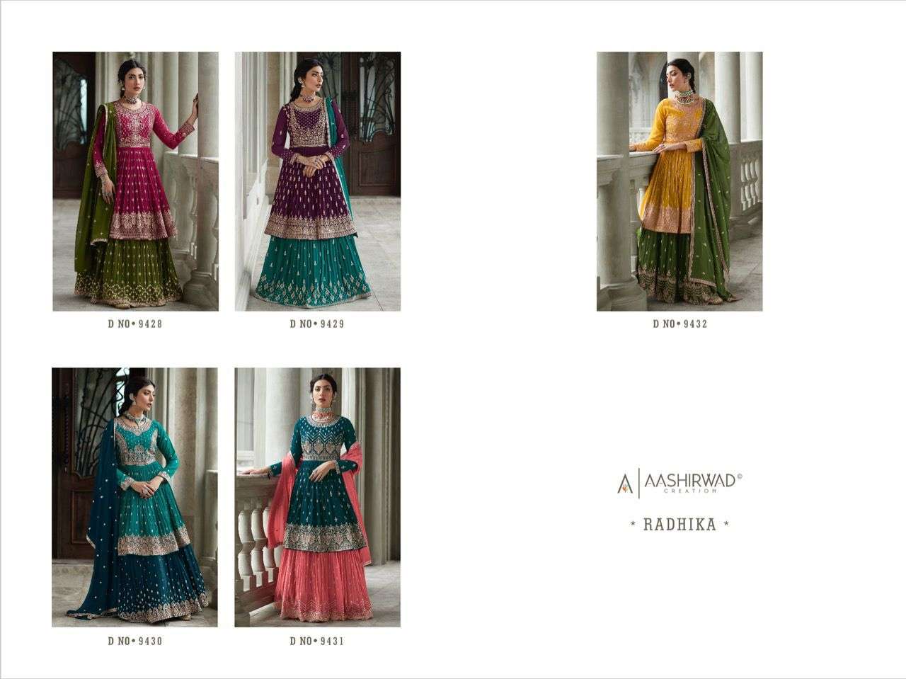 Radhika By Aashirwad Creation 9428 To 9432 Series Beautiful Stylish Suits Fancy Colorful Casual Wear & Ethnic Wear & Ready To Wear Georgette Dresses At Wholesale Price