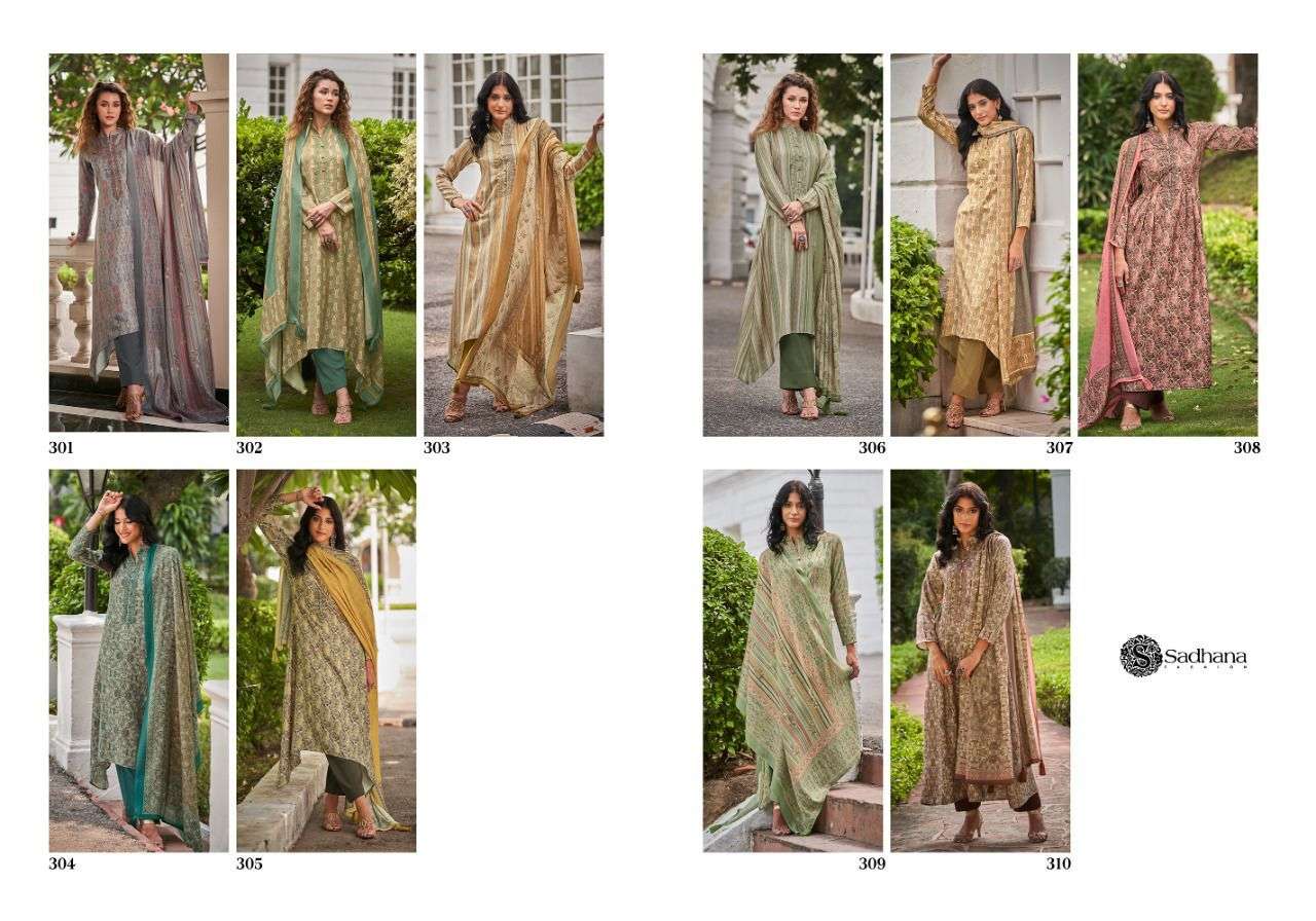 GRACE BY SADHANA FASHION 301 TO 310 SERIES BEAUTIFUL STYLISH SUITS FANCY COLORFUL CASUAL WEAR & ETHNIC WEAR & READY TO WEAR PURE PASHMINA DIGITAL PRINT DRESSES AT WHOLESALE PRICE