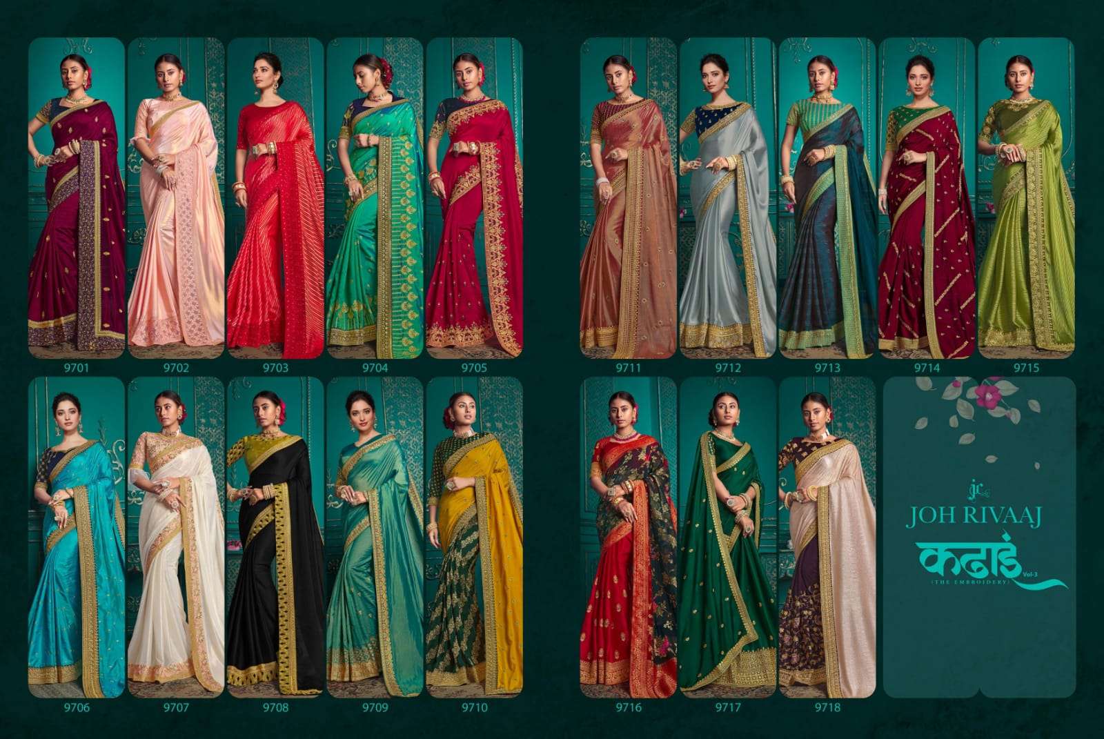 KADHAI VOL-3 BY JOH RIVAAJ 9701 TO 9718 SERIES DESIGNER BEAUTIFUL NAVRATRI COLLECTION OCCASIONAL WEAR & PARTY WEAR FANCY SAREES AT WHOLESALE PRICE