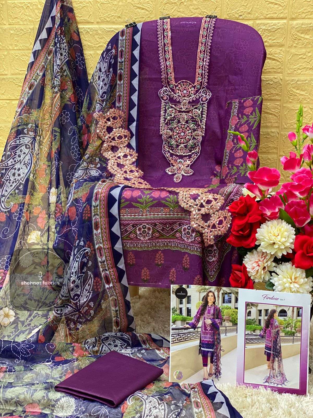 FIRDOSE VOL-7 BY SHEHNAZ 7773-A TO 7773-E SERIES BEAUTIFUL PAKISTANI SUITS COLORFUL STYLISH FANCY CASUAL WEAR & ETHNIC WEAR PURE COTTON PRINT DRESSES AT WHOLESALE PRICE