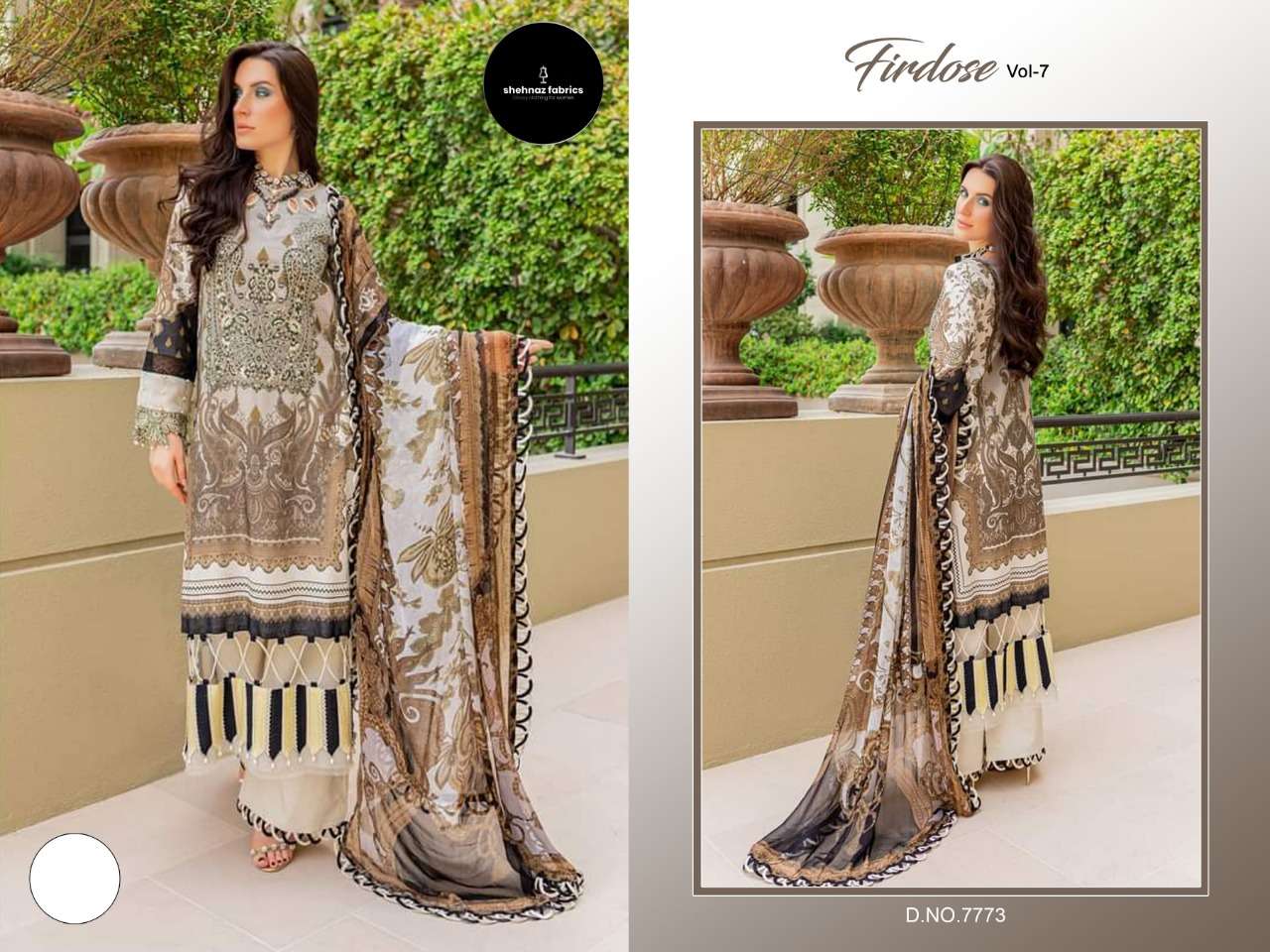 FIRDOSE VOL-7 BY SHEHNAZ 7773-A TO 7773-E SERIES BEAUTIFUL PAKISTANI SUITS COLORFUL STYLISH FANCY CASUAL WEAR & ETHNIC WEAR PURE COTTON PRINT DRESSES AT WHOLESALE PRICE