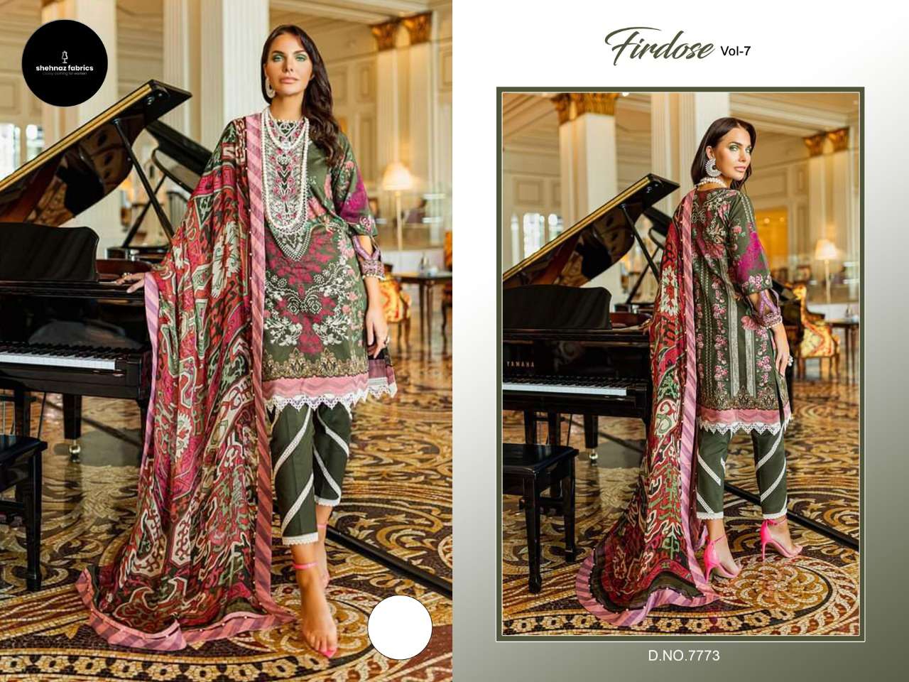 FIRDOSE VOL-7 BY SHEHNAZ 7773-A TO 7773-E SERIES BEAUTIFUL PAKISTANI SUITS COLORFUL STYLISH FANCY CASUAL WEAR & ETHNIC WEAR PURE COTTON PRINT DRESSES AT WHOLESALE PRICE