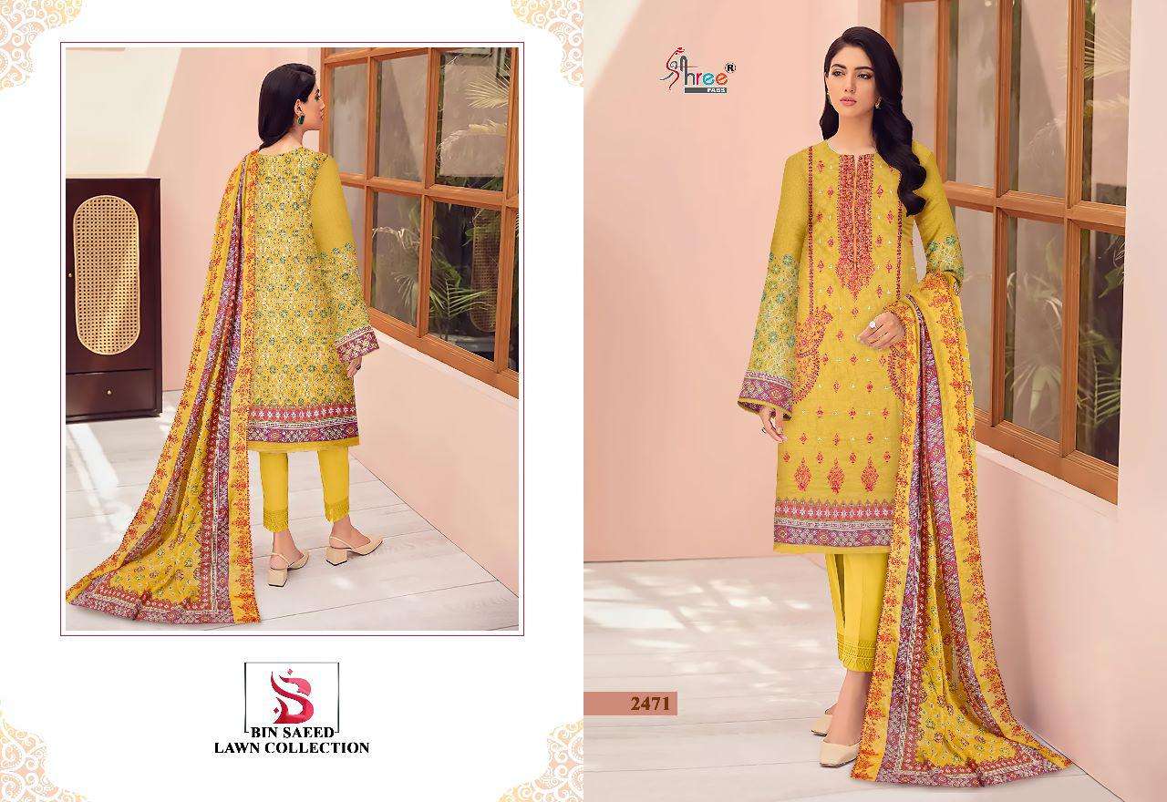 BIN SAEED LAWN COLLECTION BY SHREE FABS 2469 TO 2473 SERIES DESIGNER PAKISTANI SUITS BEAUTIFUL STYLISH FANCY COLORFUL PARTY WEAR & OCCASIONAL WEAR PURE LAWN PRINT DRESSES AT WHOLESALE PRICE