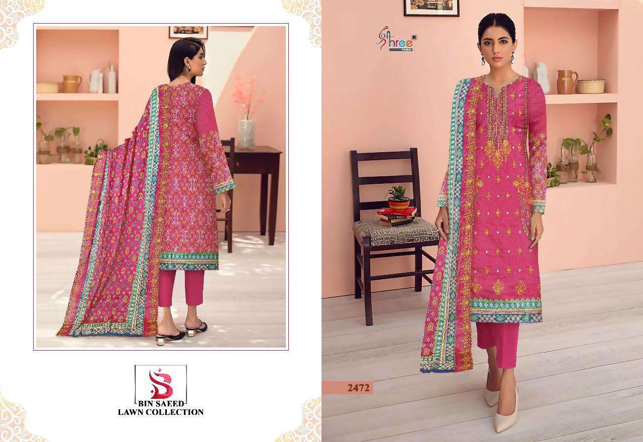 BIN SAEED LAWN COLLECTION BY SHREE FABS 2469 TO 2473 SERIES DESIGNER PAKISTANI SUITS BEAUTIFUL STYLISH FANCY COLORFUL PARTY WEAR & OCCASIONAL WEAR PURE LAWN PRINT DRESSES AT WHOLESALE PRICE