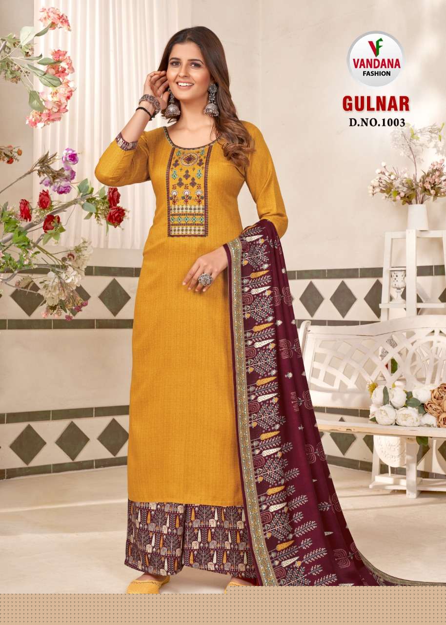 GULNAR BY VANDANA 1001 TO 1008 SERIES INDIAN TRADITIONAL WEAR COLLECTION BEAUTIFUL STYLISH FANCY COLORFUL PARTY WEAR & OCCASIONAL WEAR PASHMINA JACQUARD DRESSES AT WHOLESALE PRICE