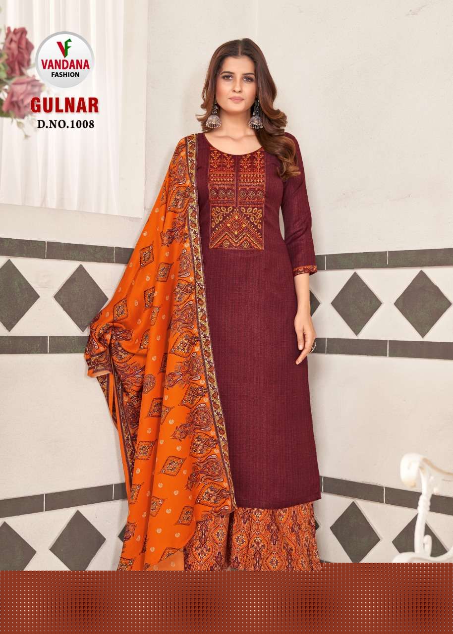 GULNAR BY VANDANA 1001 TO 1008 SERIES INDIAN TRADITIONAL WEAR COLLECTION BEAUTIFUL STYLISH FANCY COLORFUL PARTY WEAR & OCCASIONAL WEAR PASHMINA JACQUARD DRESSES AT WHOLESALE PRICE