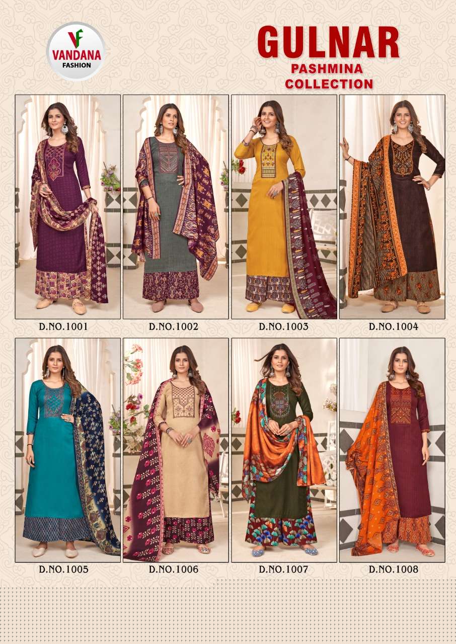 GULNAR BY VANDANA 1001 TO 1008 SERIES INDIAN TRADITIONAL WEAR COLLECTION BEAUTIFUL STYLISH FANCY COLORFUL PARTY WEAR & OCCASIONAL WEAR PASHMINA JACQUARD DRESSES AT WHOLESALE PRICE