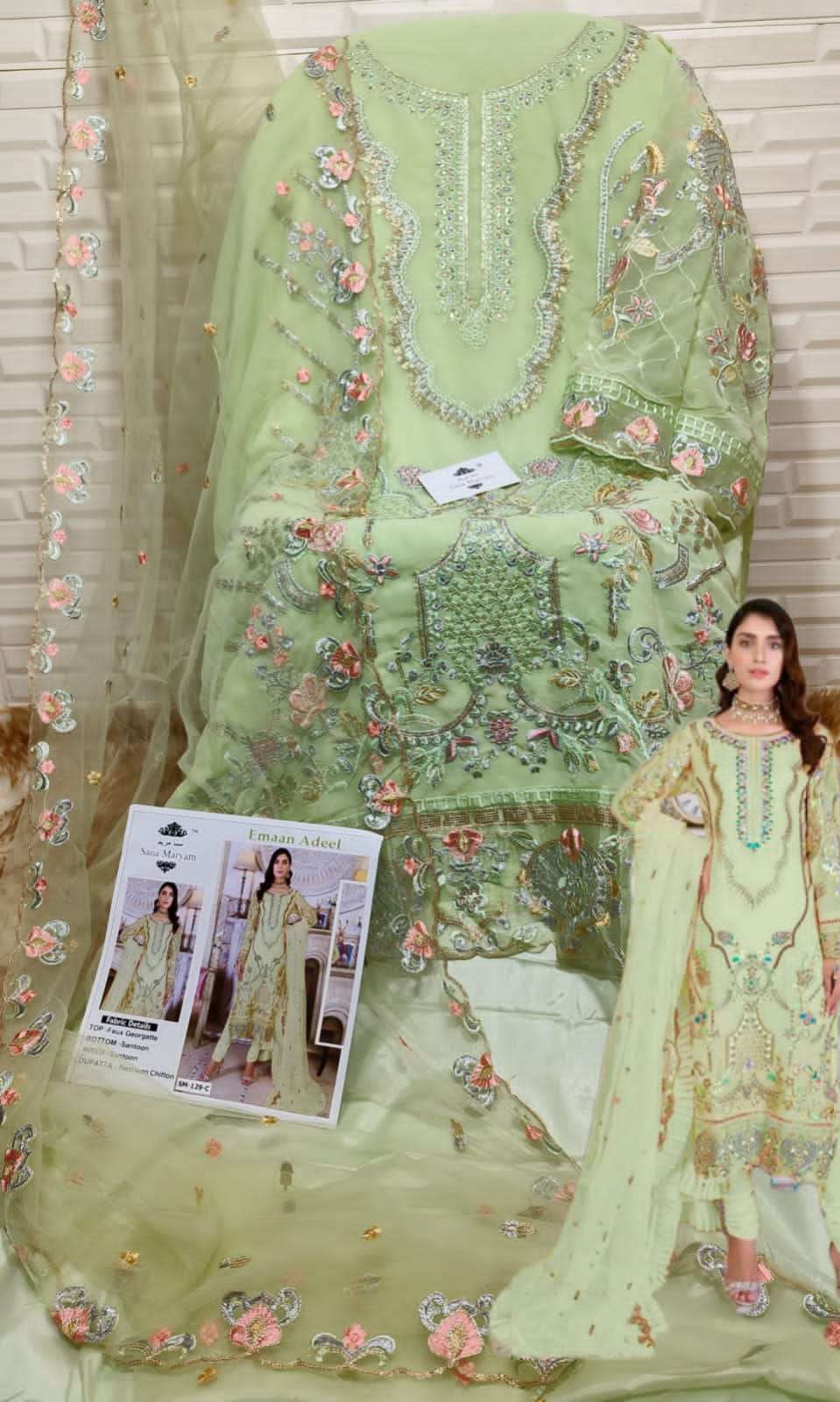 EMAAN ADEEL BY SANA MARYAM 129-A TO 129-C SERIES DESIGNER PAKISTANI SUITS BEAUTIFUL STYLISH FANCY COLORFUL PARTY WEAR & OCCASIONAL WEAR FAUX GEORGETTE EMBROIDERED DRESSES AT WHOLESALE PRICE