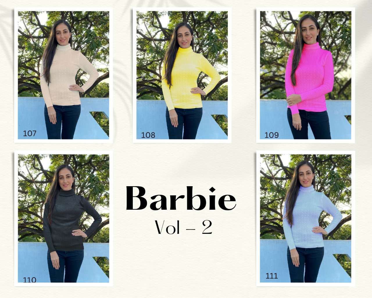 BARBIE VOL-2 BY FAB ZOO 107 TO 111 SERIES DESIGNER STYLISH FANCY COLORFUL BEAUTIFUL PARTY WEAR & ETHNIC WEAR COLLECTION RABBIT WOOL TOPS AT WHOLESALE PRICE