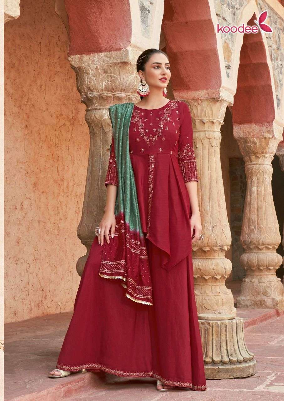 Gulabo Vol-3 By Koodee 1001 To 1006 Series Beautiful Sharara Suits Colorful Stylish Fancy Casual Wear & Ethnic Wear Viscose Strip Dresses At Wholesale Price
