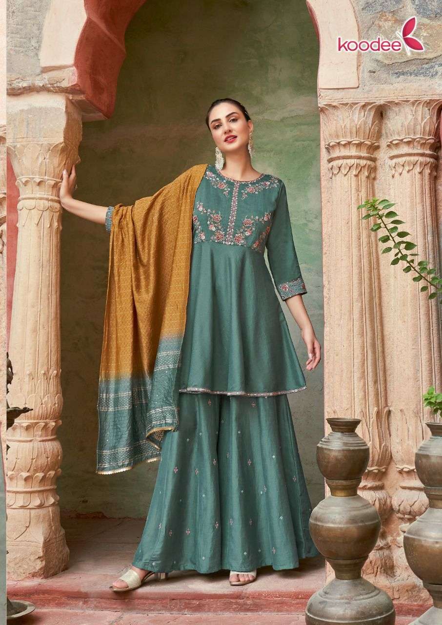 Gulabo Vol-3 By Koodee 1001 To 1006 Series Beautiful Sharara Suits Colorful Stylish Fancy Casual Wear & Ethnic Wear Viscose Strip Dresses At Wholesale Price