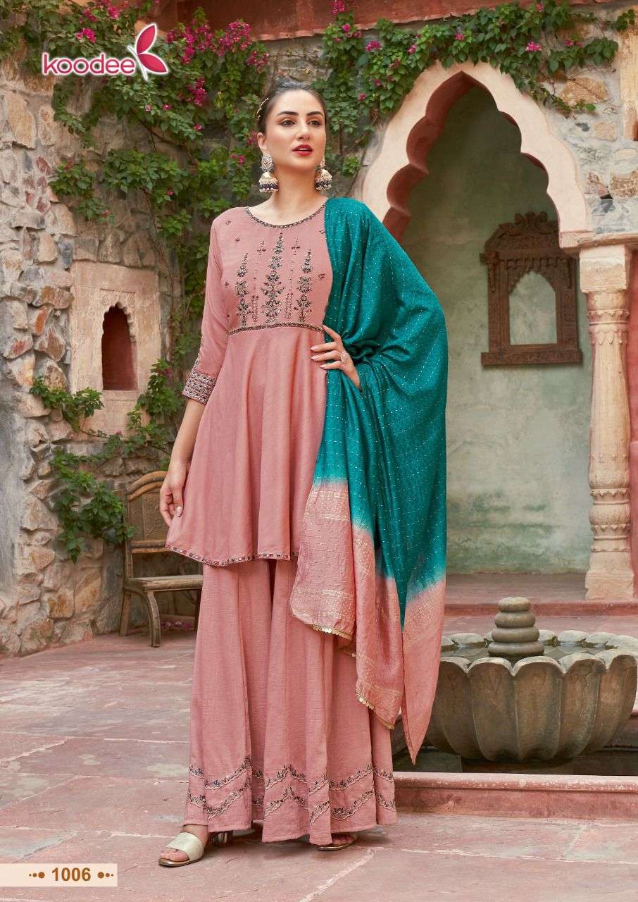 Gulabo Vol-3 By Koodee 1001 To 1006 Series Beautiful Sharara Suits Colorful Stylish Fancy Casual Wear & Ethnic Wear Viscose Strip Dresses At Wholesale Price