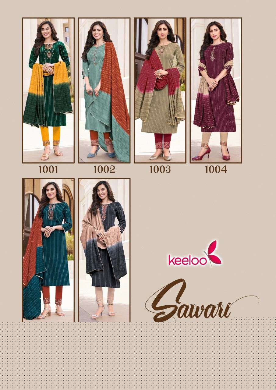Sawari By Keeloo 1001 To 1006 Series Beautiful Suits Colorful Stylish Fancy Casual Wear & Ethnic Wear Viscose Strip Dresses At Wholesale Price
