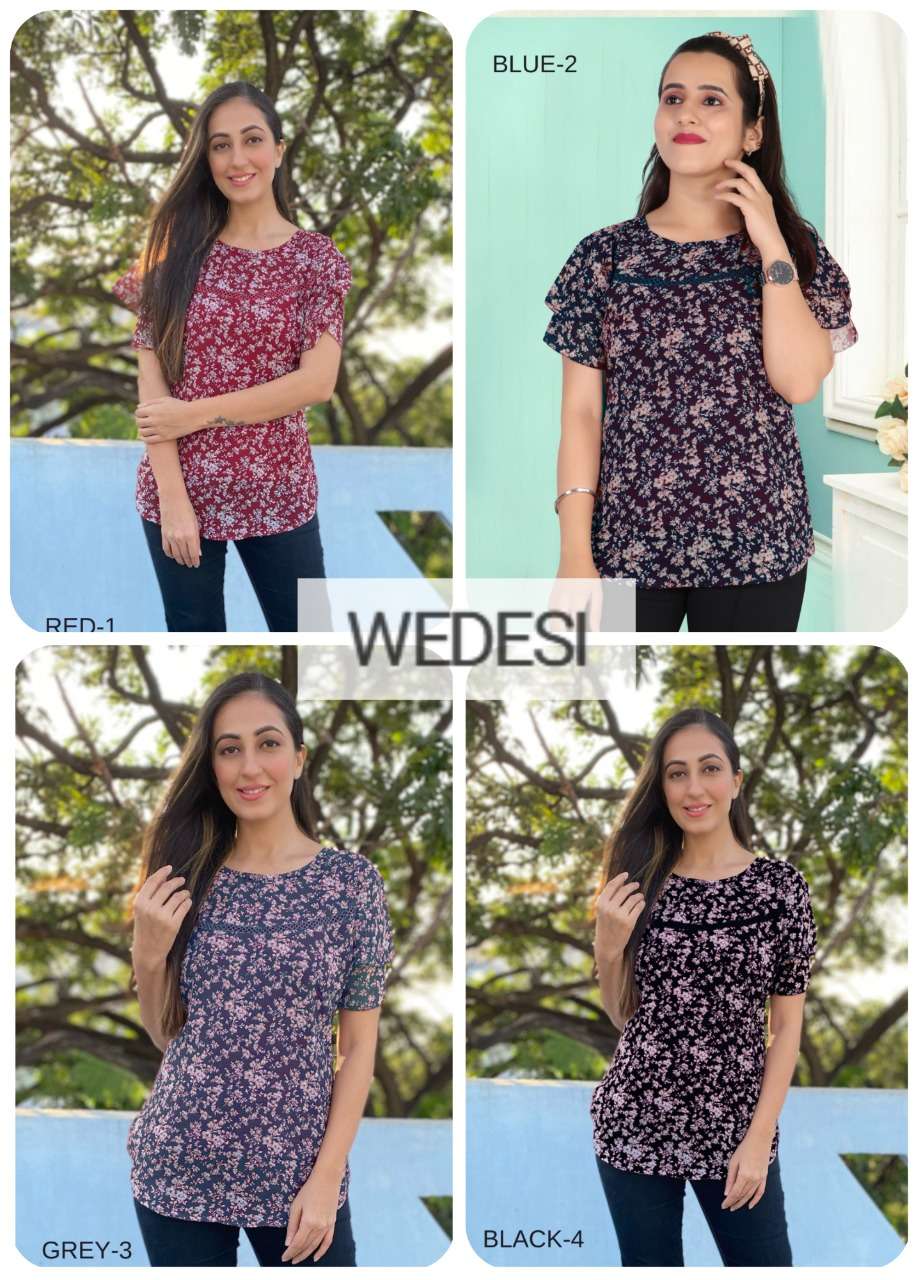 Wedesi By Ff 01 To 04 Series Designer Stylish Fancy Colorful Beautiful Party Wear & Ethnic Wear Collection Georgette Print Tops At Wholesale Price