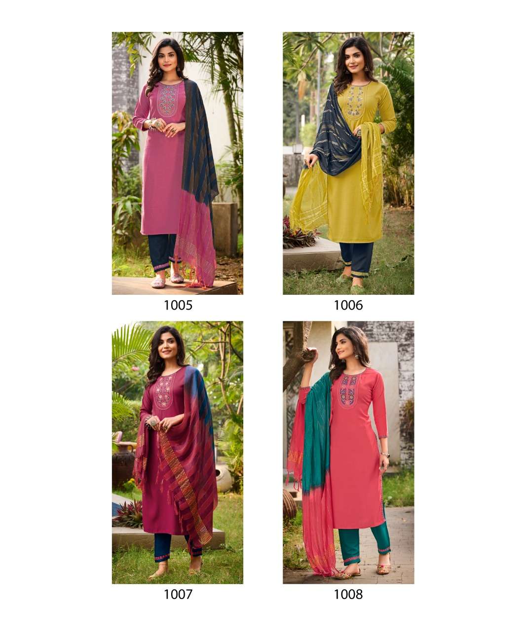 VEENA BY RANGJYOT FASHION 1001 TO 1008 SERIES SUITS BEAUTIFUL FANCY COLORFUL STYLISH PARTY WEAR & OCCASIONAL WEAR RAYON EMBROIDERED DRESSES AT WHOLESALE PRICE