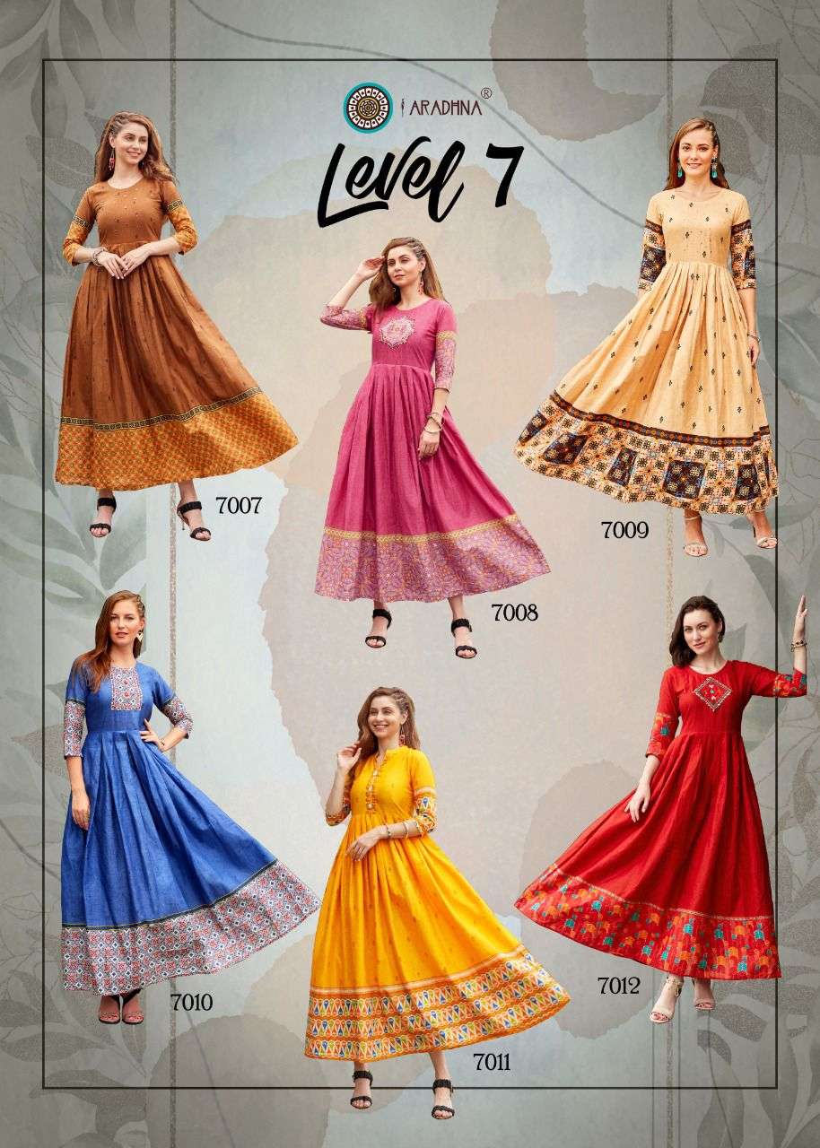 LEVEL VOL-7 BY ARADHNA FASHION 7001 TO 7012 SERIES DESIGNER STYLISH FANCY COLORFUL BEAUTIFUL PARTY WEAR & ETHNIC WEAR COLLECTION PURE COTTON GOWN AT WHOLESALE PRICE