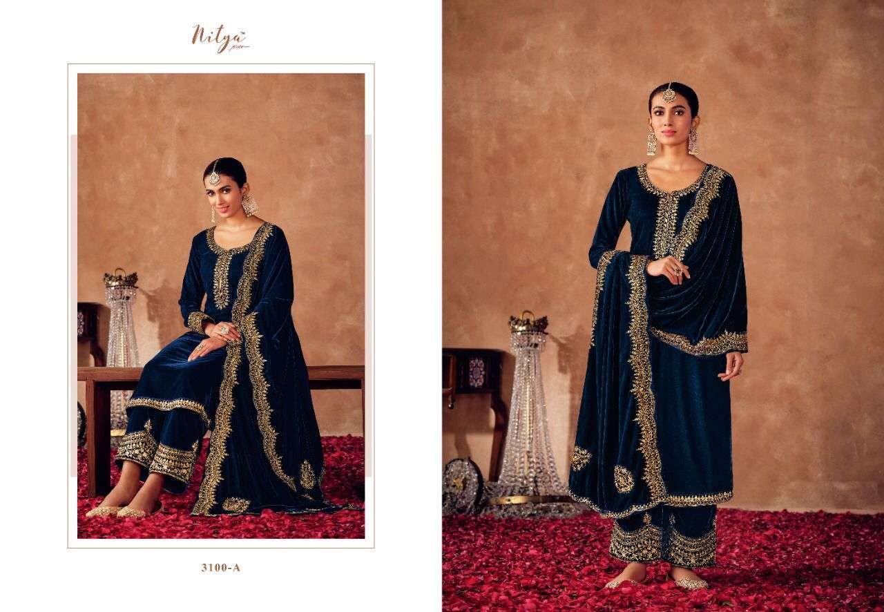 MAAYSA BY LT FABRICS 3100-A TO 3100-F SERIES FESTIVE TRADITIONAL WEAR COLLECTION BEAUTIFUL STYLISH FANCY COLORFUL PARTY WEAR & OCCASIONAL WEAR VELVET EMBROIDERED DRESSES AT WHOLESALE PRICE