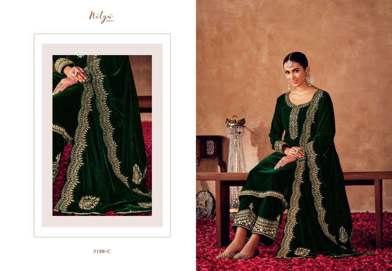 MAAYSA BY LT FABRICS 3100-A TO 3100-F SERIES FESTIVE TRADITIONAL WEAR COLLECTION BEAUTIFUL STYLISH FANCY COLORFUL PARTY WEAR & OCCASIONAL WEAR VELVET EMBROIDERED DRESSES AT WHOLESALE PRICE