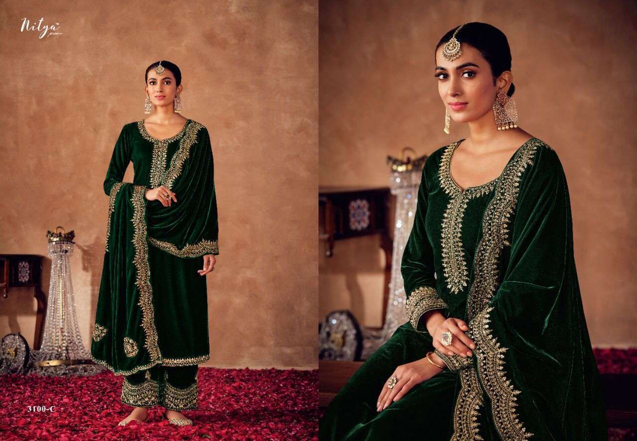 MAAYSA BY LT FABRICS 3100-A TO 3100-F SERIES FESTIVE TRADITIONAL WEAR COLLECTION BEAUTIFUL STYLISH FANCY COLORFUL PARTY WEAR & OCCASIONAL WEAR VELVET EMBROIDERED DRESSES AT WHOLESALE PRICE