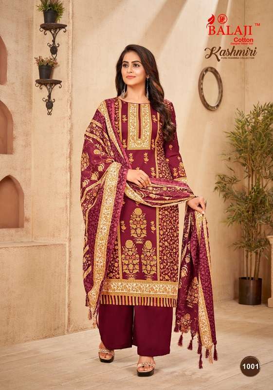 KASHMIRI BY BALAJI COTTON 1001 TO 1010 SERIES DESIGNER SUITS COLLECTION BEAUTIFUL STYLISH COLORFUL FANCY PARTY WEAR & OCCASIONAL WEAR PURE PASHMINA DRESSES AT WHOLESALE PRICE