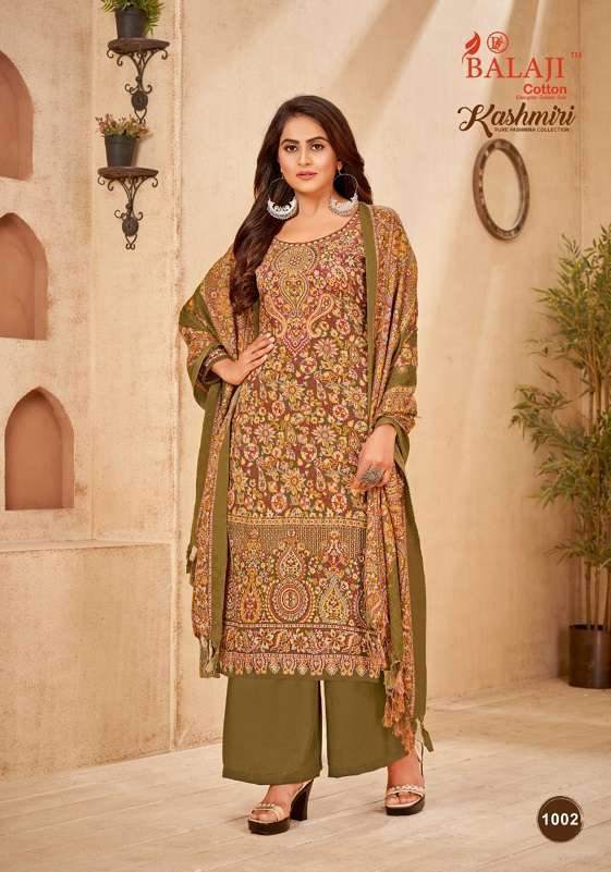 KASHMIRI BY BALAJI COTTON 1001 TO 1010 SERIES DESIGNER SUITS COLLECTION BEAUTIFUL STYLISH COLORFUL FANCY PARTY WEAR & OCCASIONAL WEAR PURE PASHMINA DRESSES AT WHOLESALE PRICE
