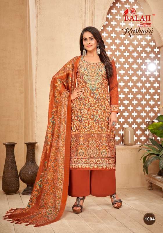 KASHMIRI BY BALAJI COTTON 1001 TO 1010 SERIES DESIGNER SUITS COLLECTION BEAUTIFUL STYLISH COLORFUL FANCY PARTY WEAR & OCCASIONAL WEAR PURE PASHMINA DRESSES AT WHOLESALE PRICE