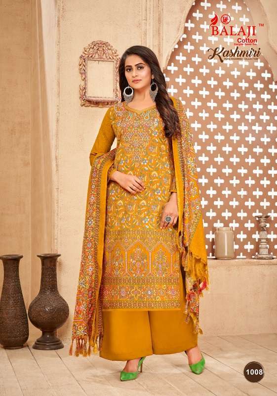 KASHMIRI BY BALAJI COTTON 1001 TO 1010 SERIES DESIGNER SUITS COLLECTION BEAUTIFUL STYLISH COLORFUL FANCY PARTY WEAR & OCCASIONAL WEAR PURE PASHMINA DRESSES AT WHOLESALE PRICE