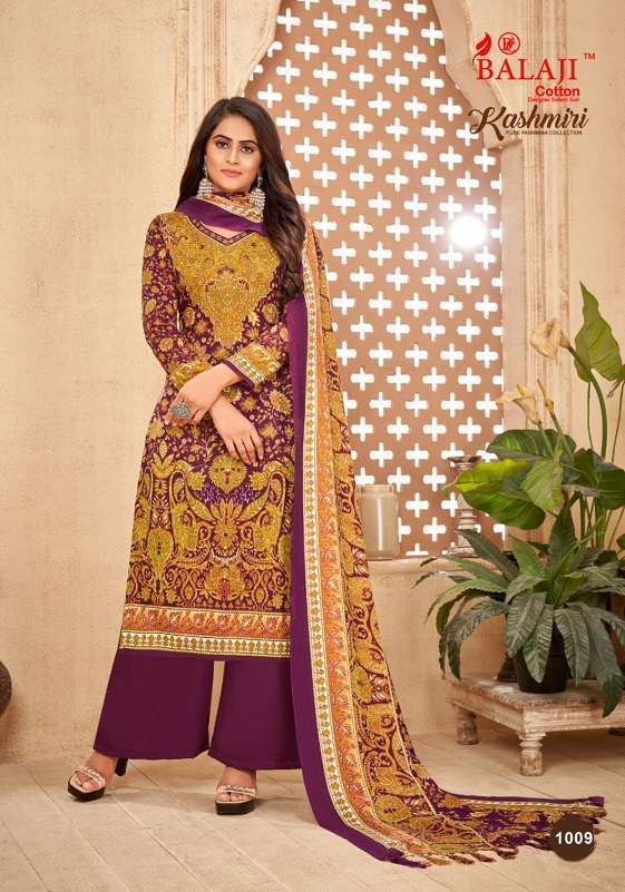 KASHMIRI BY BALAJI COTTON 1001 TO 1010 SERIES DESIGNER SUITS COLLECTION BEAUTIFUL STYLISH COLORFUL FANCY PARTY WEAR & OCCASIONAL WEAR PURE PASHMINA DRESSES AT WHOLESALE PRICE