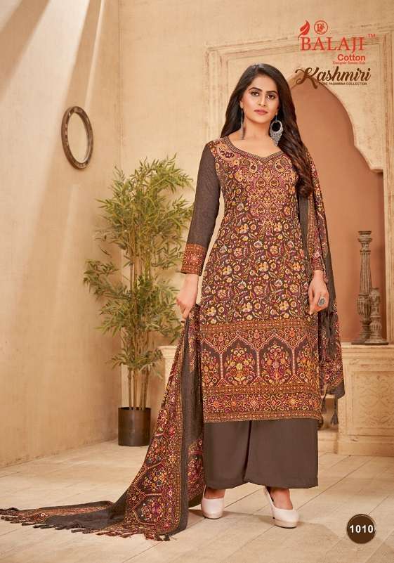 KASHMIRI BY BALAJI COTTON 1001 TO 1010 SERIES DESIGNER SUITS COLLECTION BEAUTIFUL STYLISH COLORFUL FANCY PARTY WEAR & OCCASIONAL WEAR PURE PASHMINA DRESSES AT WHOLESALE PRICE