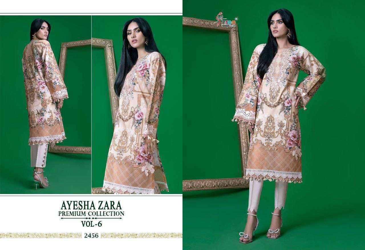 AYESHA ZARA PREMIUM COLLECTION VOL-6 BY SHREE FABS 2456 TO 2461 SERIES BEAUTIFUL PAKISTANI SUITS COLORFUL STYLISH FANCY CASUAL WEAR & ETHNIC WEAR COTTON EMBROIDERED DRESSES AT WHOLESALE PRICE