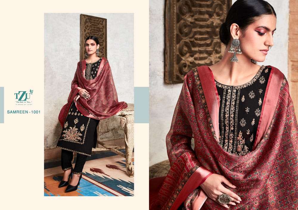 SAMREEN BY TZU 1001 TO 1006 SERIES FESTIVE TRADITIONAL WEAR COLLECTION BEAUTIFUL STYLISH FANCY COLORFUL PARTY WEAR & OCCASIONAL WEAR SILK DRESSES AT WHOLESALE PRICE