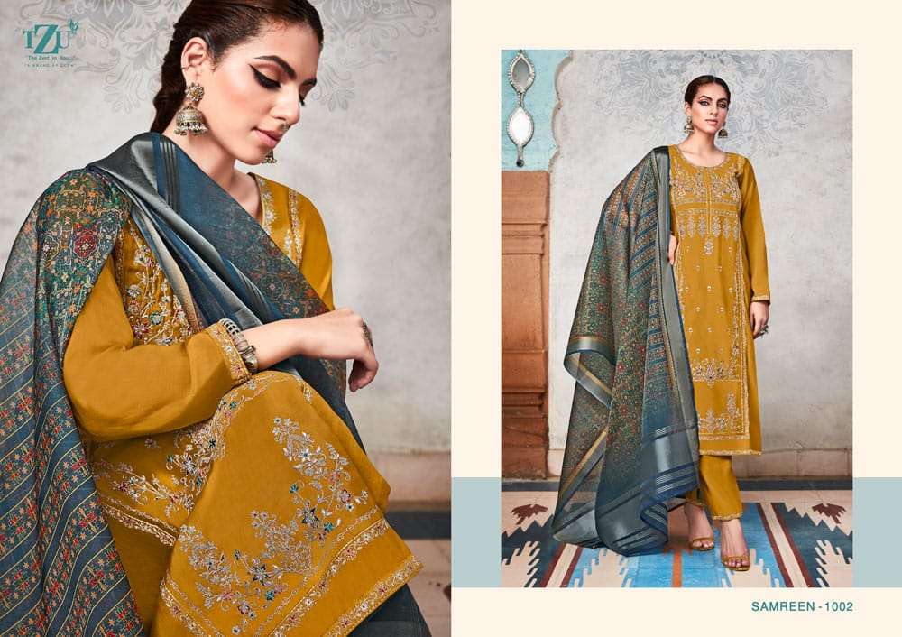 SAMREEN BY TZU 1001 TO 1006 SERIES FESTIVE TRADITIONAL WEAR COLLECTION BEAUTIFUL STYLISH FANCY COLORFUL PARTY WEAR & OCCASIONAL WEAR SILK DRESSES AT WHOLESALE PRICE