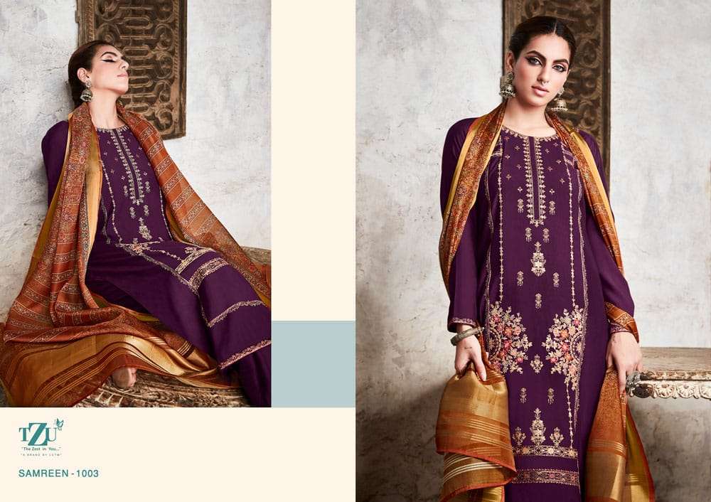 SAMREEN BY TZU 1001 TO 1006 SERIES FESTIVE TRADITIONAL WEAR COLLECTION BEAUTIFUL STYLISH FANCY COLORFUL PARTY WEAR & OCCASIONAL WEAR SILK DRESSES AT WHOLESALE PRICE