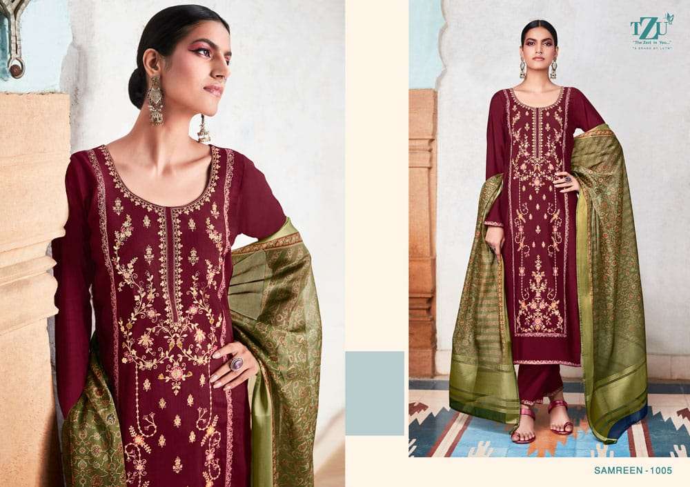 SAMREEN BY TZU 1001 TO 1006 SERIES FESTIVE TRADITIONAL WEAR COLLECTION BEAUTIFUL STYLISH FANCY COLORFUL PARTY WEAR & OCCASIONAL WEAR SILK DRESSES AT WHOLESALE PRICE