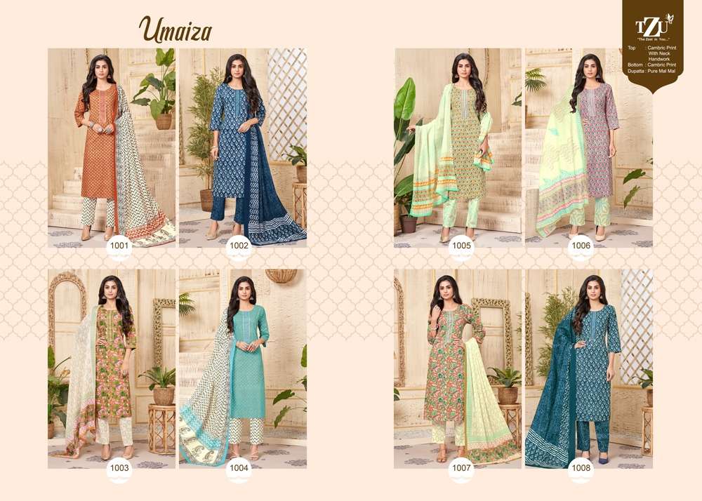 Umaiza By Tzu 1001 To 1008 Series Festive Traditional Wear Collection Beautiful Stylish Fancy Colorful Party Wear & Occasional Wear Dresses With Mal Mal Dupatta At Wholesale Price
