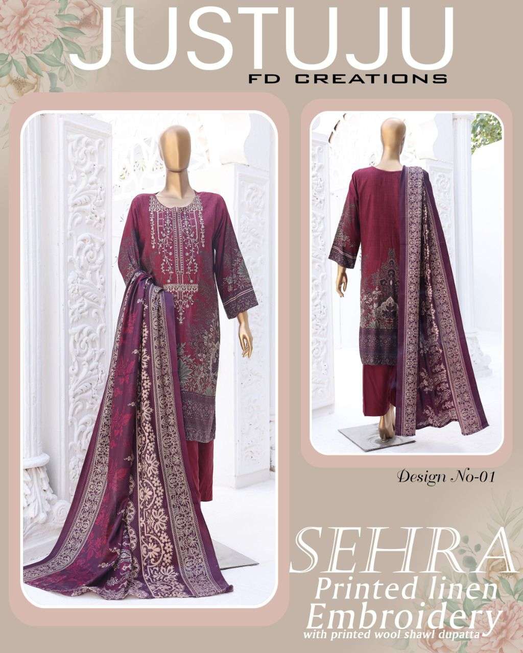 SEHRA WINTER BY FD CREATION 01 TO 12 SERIES BEAUTIFUL PAKISTANI SUITS COLORFUL STYLISH FANCY CASUAL WEAR & ETHNIC WEAR LINEN PRINT DRESSES AT WHOLESALE PRICE