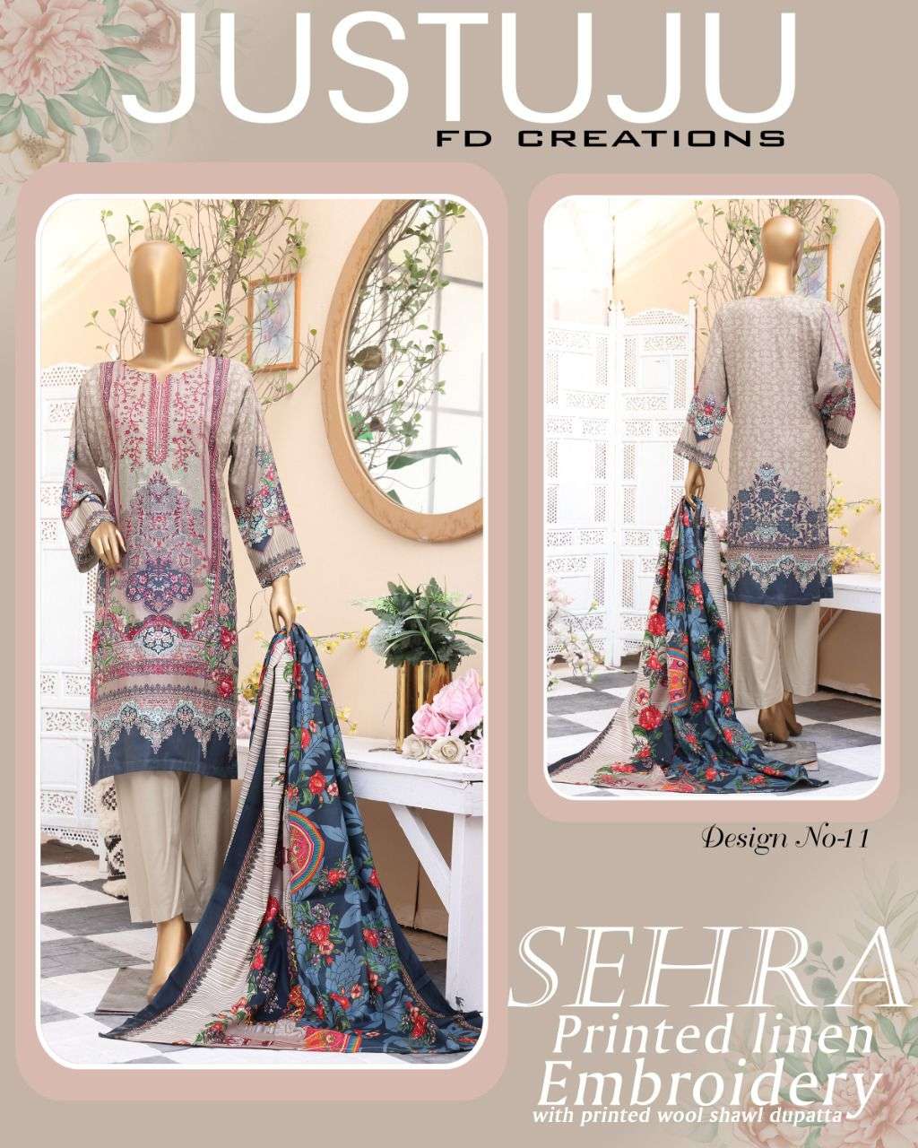 SEHRA WINTER BY FD CREATION 01 TO 12 SERIES BEAUTIFUL PAKISTANI SUITS COLORFUL STYLISH FANCY CASUAL WEAR & ETHNIC WEAR LINEN PRINT DRESSES AT WHOLESALE PRICE