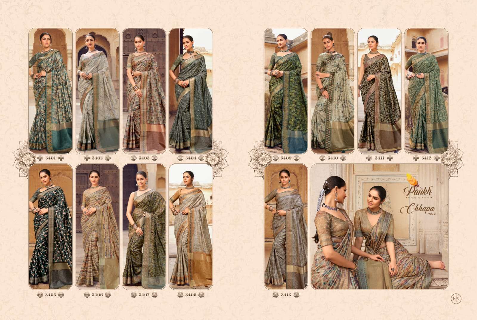 Chhapa Vol-2 By Pankh Creation 3401 To 3413 Series Indian Traditional Wear Collection Beautiful Stylish Fancy Colorful Party Wear & Occasional Wear Silk Sarees At Wholesale Price