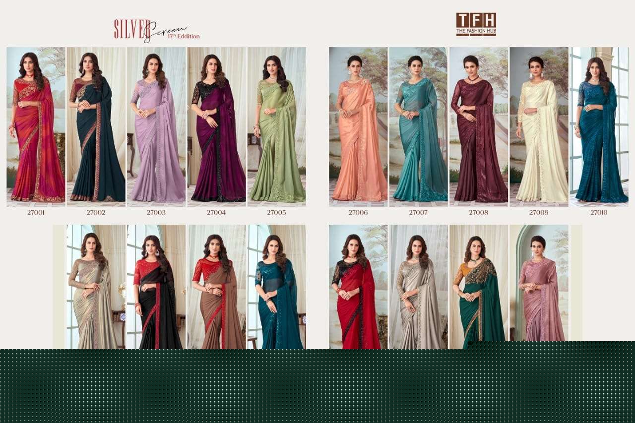 Silver Screen Vol-17 By Tfh 27001 To 27018 Series Indian Traditional Wear Collection Beautiful Stylish Fancy Colorful Party Wear & Occasional Wear Silk Sarees At Wholesale Price