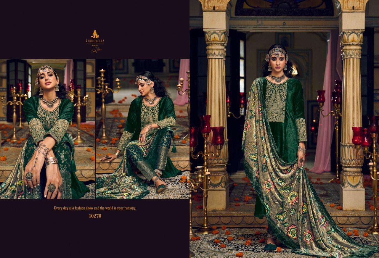 MAKHMALY QUEEN BY CINDERELLA 10269 TO 10276 SERIES BEAUTIFUL SUITS STYLISH COLORFUL FANCY CASUAL WEAR & ETHNIC WEAR PURE VISCOSE VELVET EMBROIDERED DRESSES AT WHOLESALE PRICE