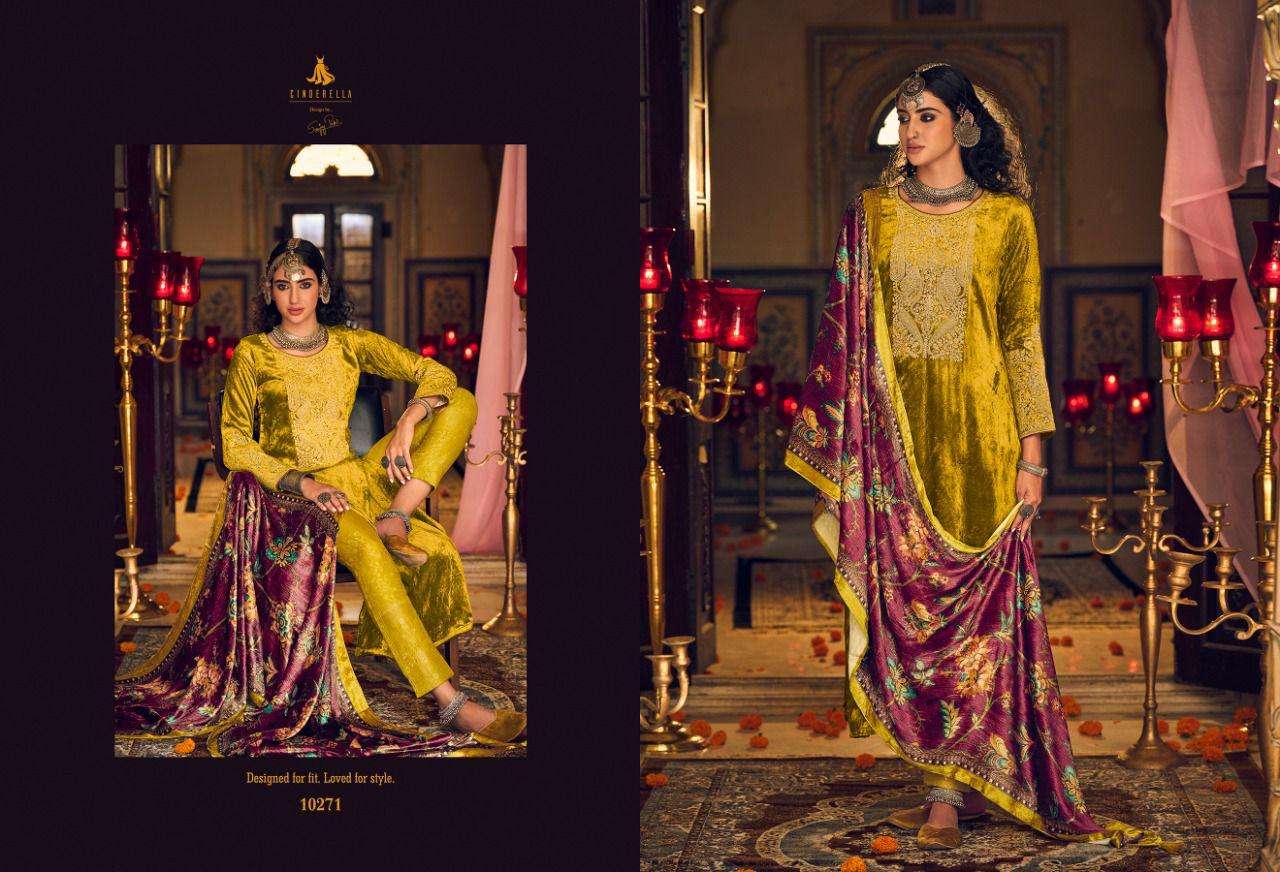 MAKHMALY QUEEN BY CINDERELLA 10269 TO 10276 SERIES BEAUTIFUL SUITS STYLISH COLORFUL FANCY CASUAL WEAR & ETHNIC WEAR PURE VISCOSE VELVET EMBROIDERED DRESSES AT WHOLESALE PRICE