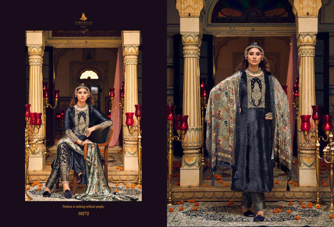 MAKHMALY QUEEN BY CINDERELLA 10269 TO 10276 SERIES BEAUTIFUL SUITS STYLISH COLORFUL FANCY CASUAL WEAR & ETHNIC WEAR PURE VISCOSE VELVET EMBROIDERED DRESSES AT WHOLESALE PRICE