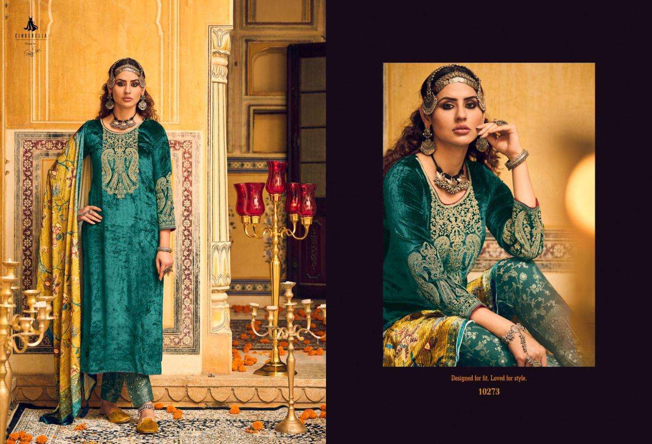 MAKHMALY QUEEN BY CINDERELLA 10269 TO 10276 SERIES BEAUTIFUL SUITS STYLISH COLORFUL FANCY CASUAL WEAR & ETHNIC WEAR PURE VISCOSE VELVET EMBROIDERED DRESSES AT WHOLESALE PRICE